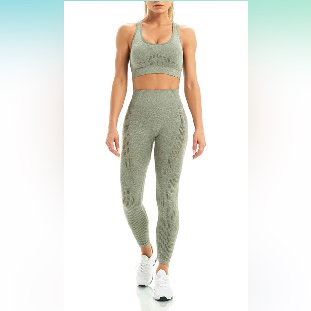 2 Piece Workout Outfits Sports Bra Seamless Leggings Yoga Gym Activewear Set